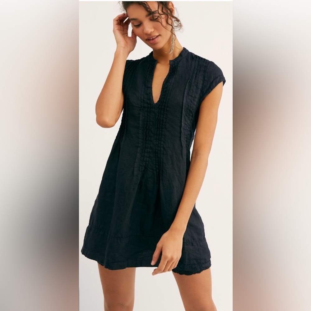 CP Shades Black Pleated River Linen Tunic NWT